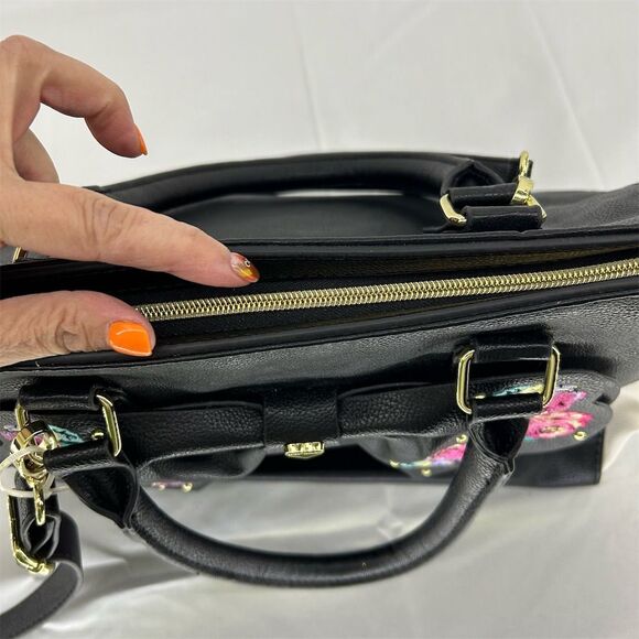 Betsey Johnson Floral Bow Satchel Handbag Black Women's Casual Bag NWOT - Picture 9 of 12